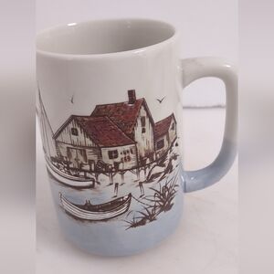 Vtg. Otagiri Style Coffee/Tea Mug “Coastal Fishing Boats, Shack w/seagull’s” EUC